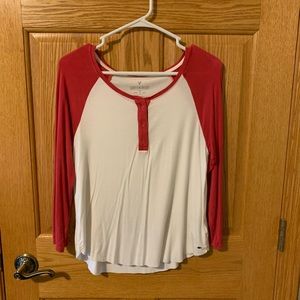 Very soft, red and white baseball style shirt